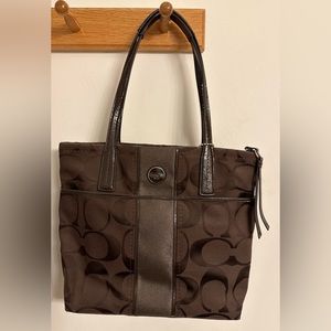 Coach Signature Handbag cloth and leather